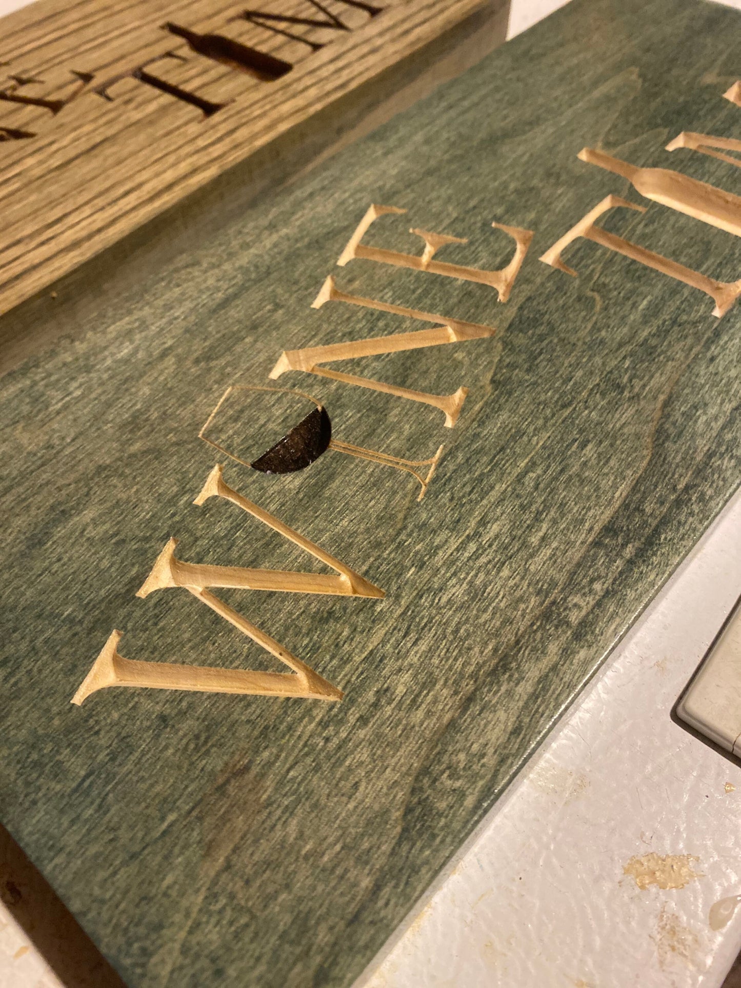 Wine Time carved sign